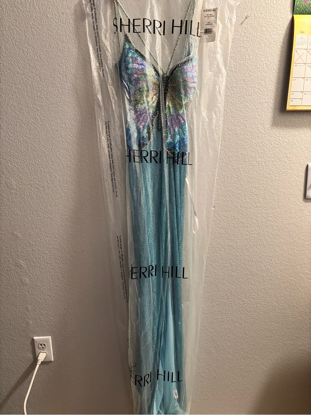 Sherri Hill Blue Iridescent Butterfly Bodice Evening Gown